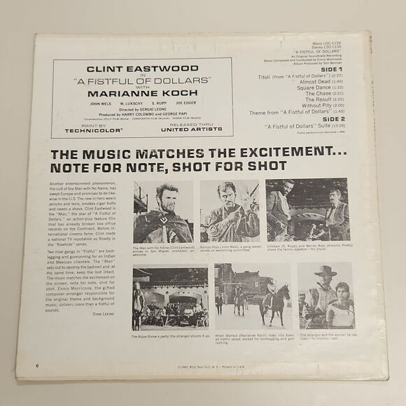 Clint Eastwood A Fistful of Dollars Original Soundtrack Recording Vintage Vinyl - Picture 2 of 9